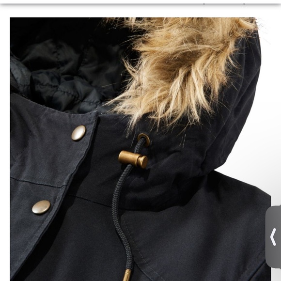 NWT 100% Organic Cotton L.L. Bean Black Coat Parka Removable Faux Fur Trim Hood - Picture 3 of 11